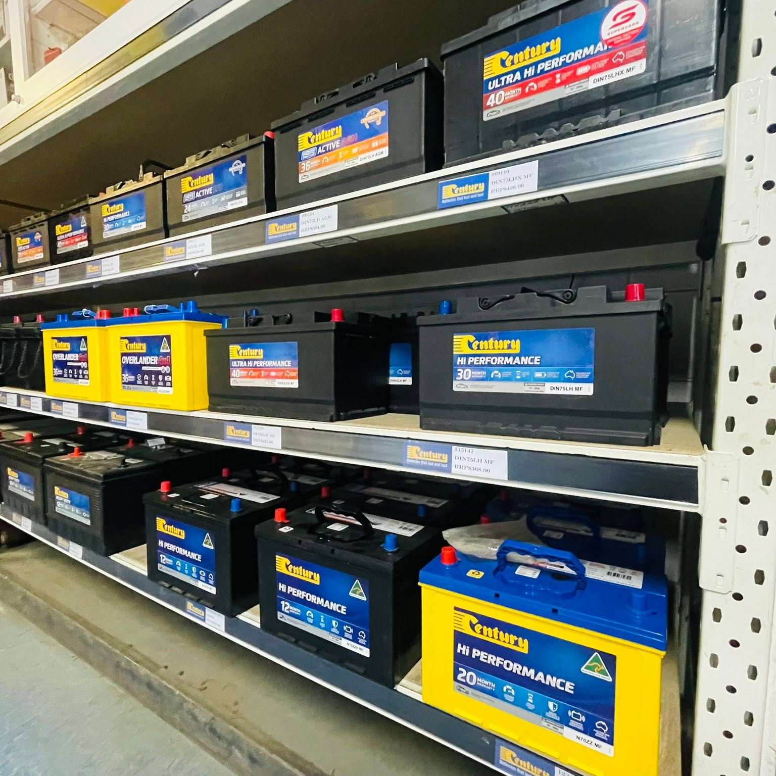 Racked batteries in the Tumut shop